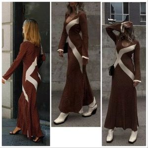 NWT ZARA AW21 WOMAN STRIPED MIDI DRESS Brown